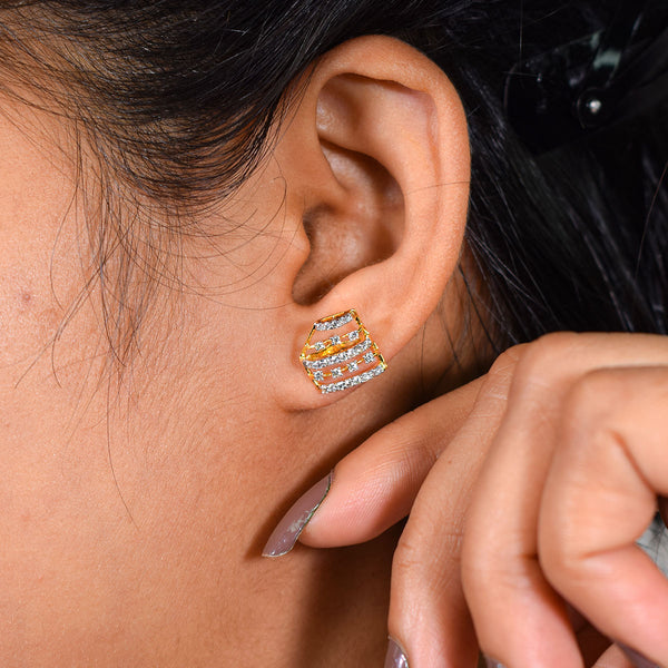 Pair of sleek dual bar gold stud earrings in yellow gold polish