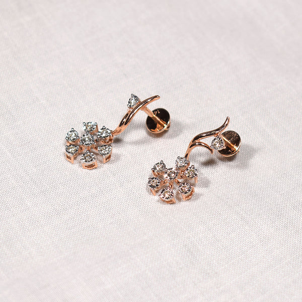 Floral pattern hanging rose gold earrings