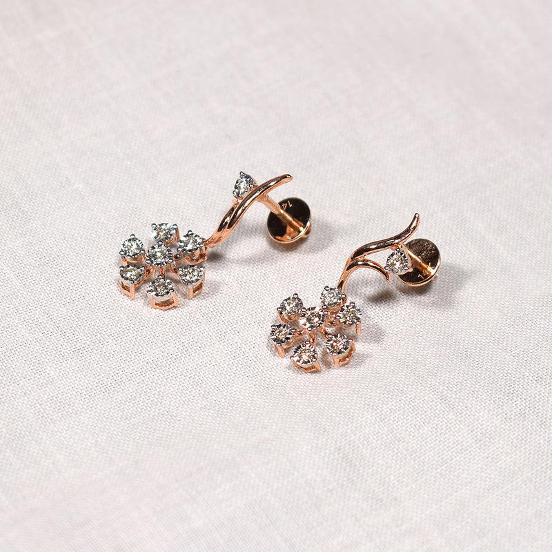 Floral pattern hanging rose gold earrings