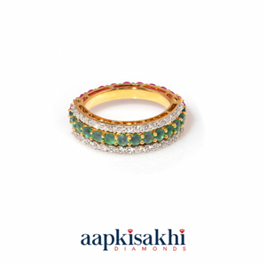 Fashionable coloured stone with diamond band ring